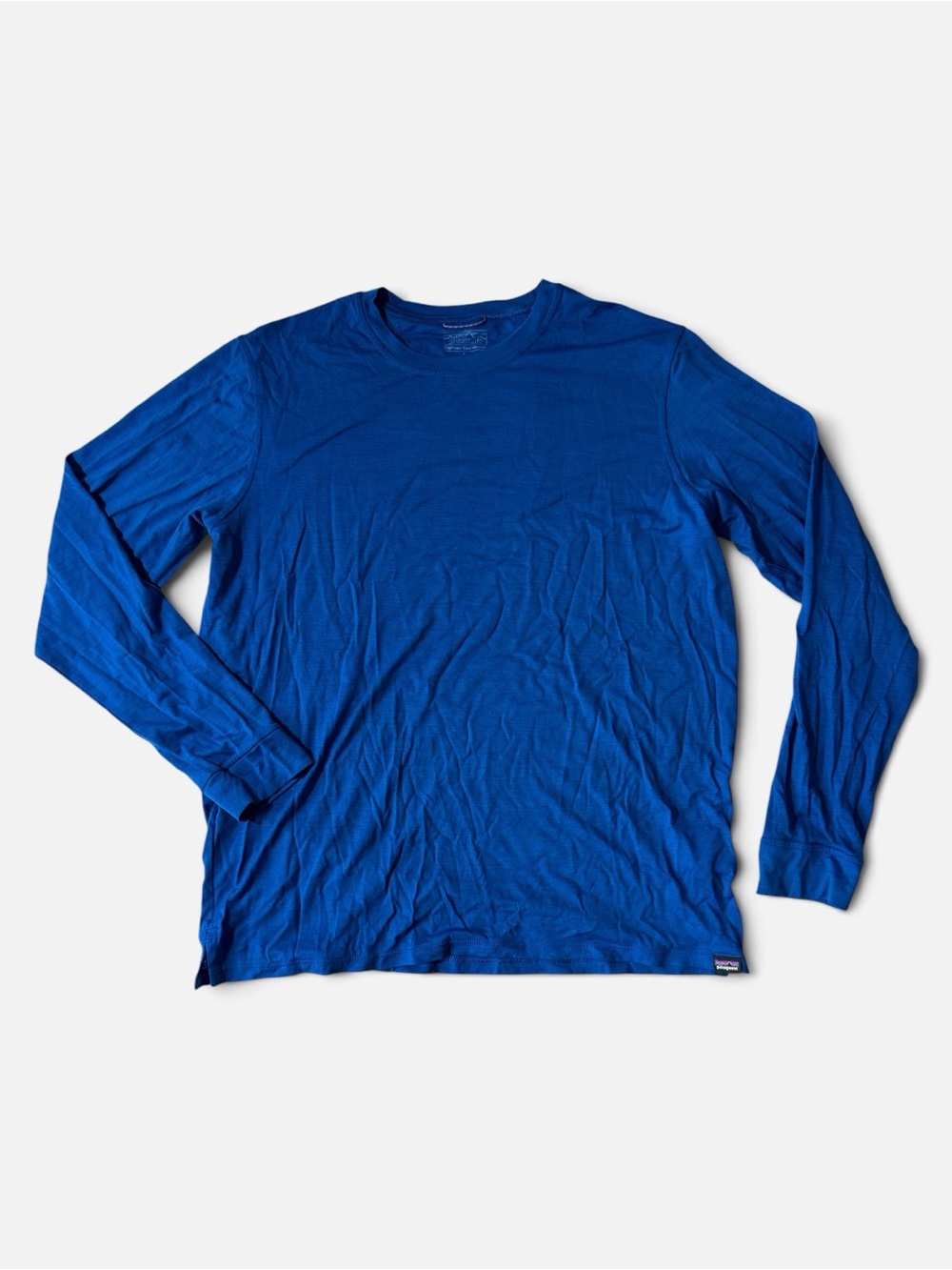 Patagonia mens L Large blue solid Capilene cool merino long sleeve t-shirt EUC